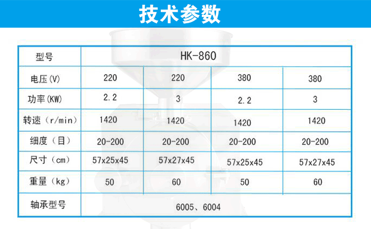 860五谷雜糧磨粉機技術參數